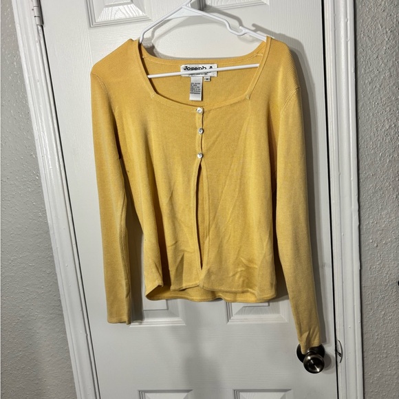 100% Silk Joseph A. Buttercup Yellow Silk Button-Front Cardigan - Picture 6 of 8